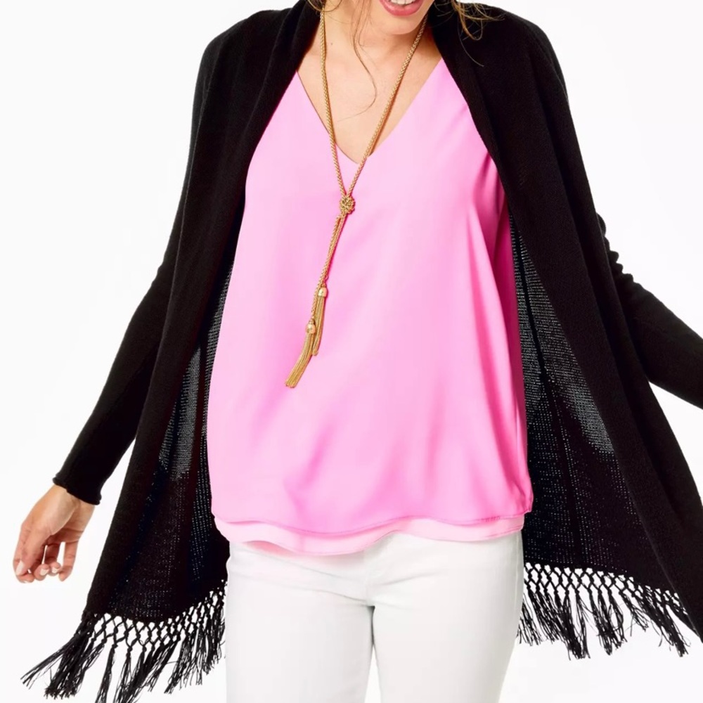 Lilly Pulitzer black fringe cardigan NWT
